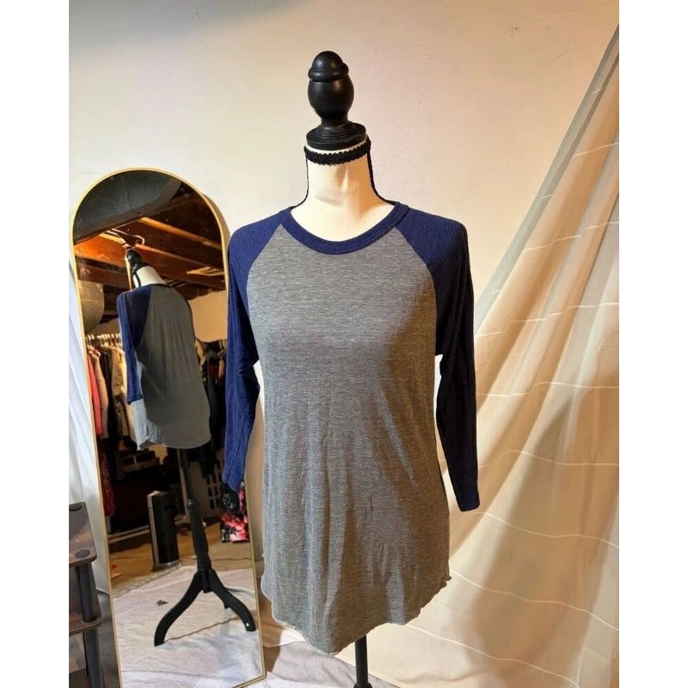 American Apparel Grey Navy Raglan Baseball Tee Long Sleeve Unisex Jersey Top